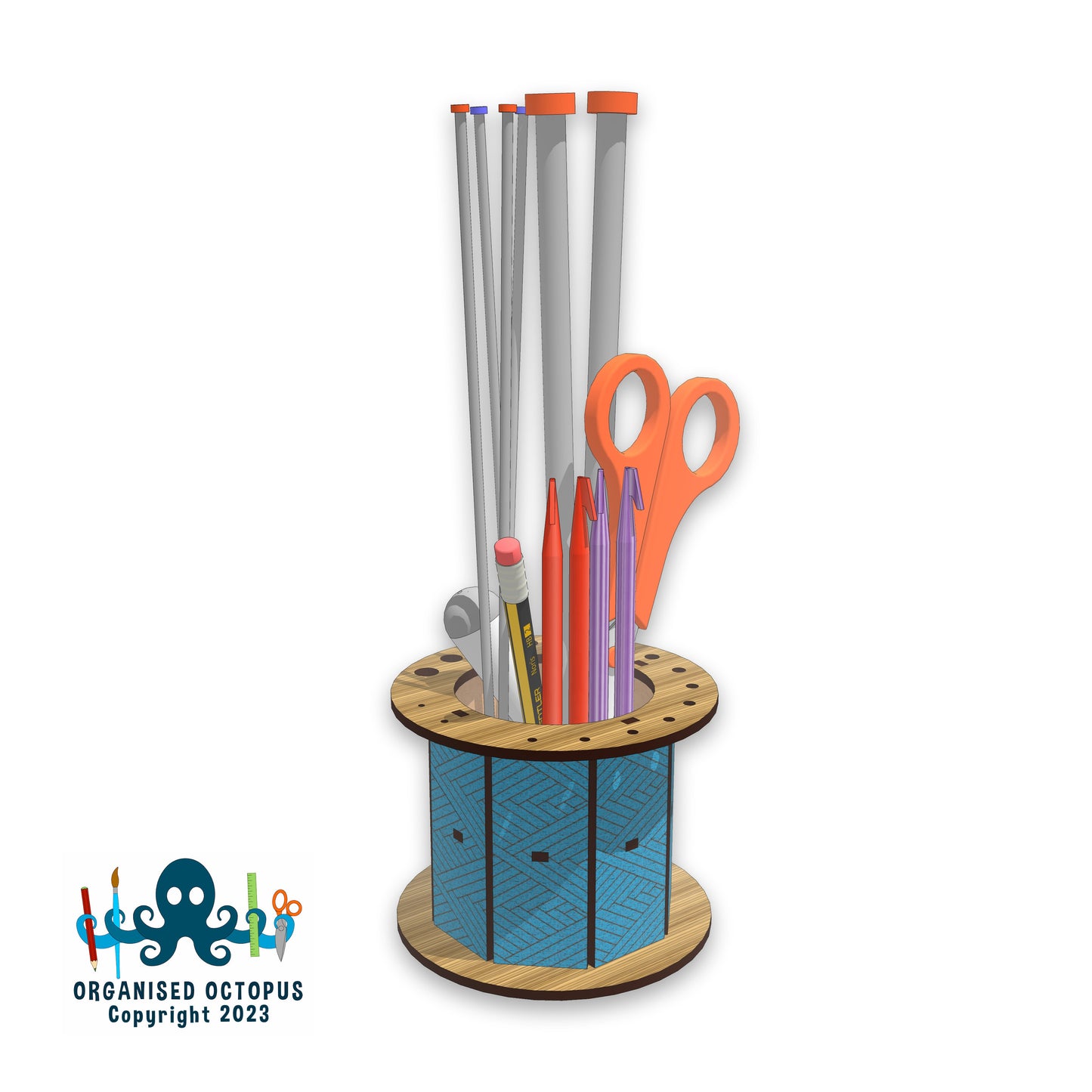 Tidy Cotton Reel with Needle Gauge (Blue)