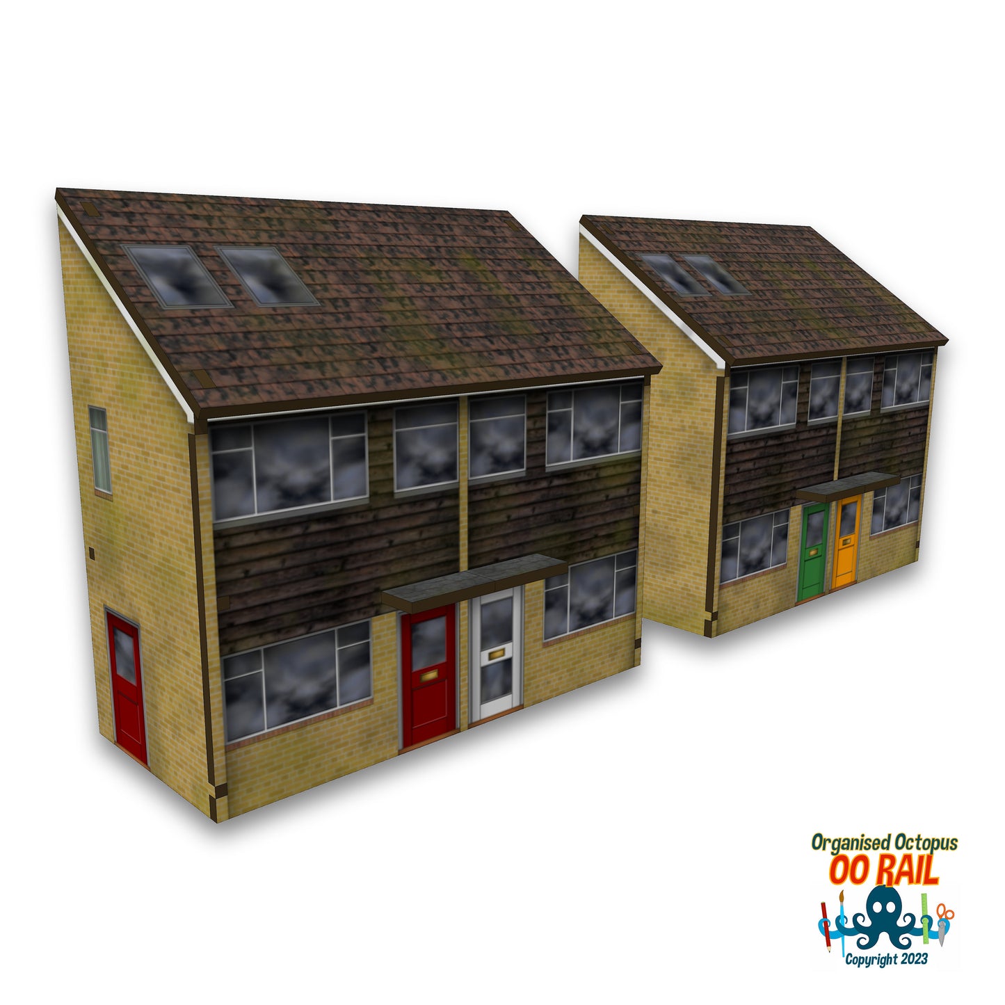 OO Scale 1980s Dark Wood Plank Semi-Detached Houses