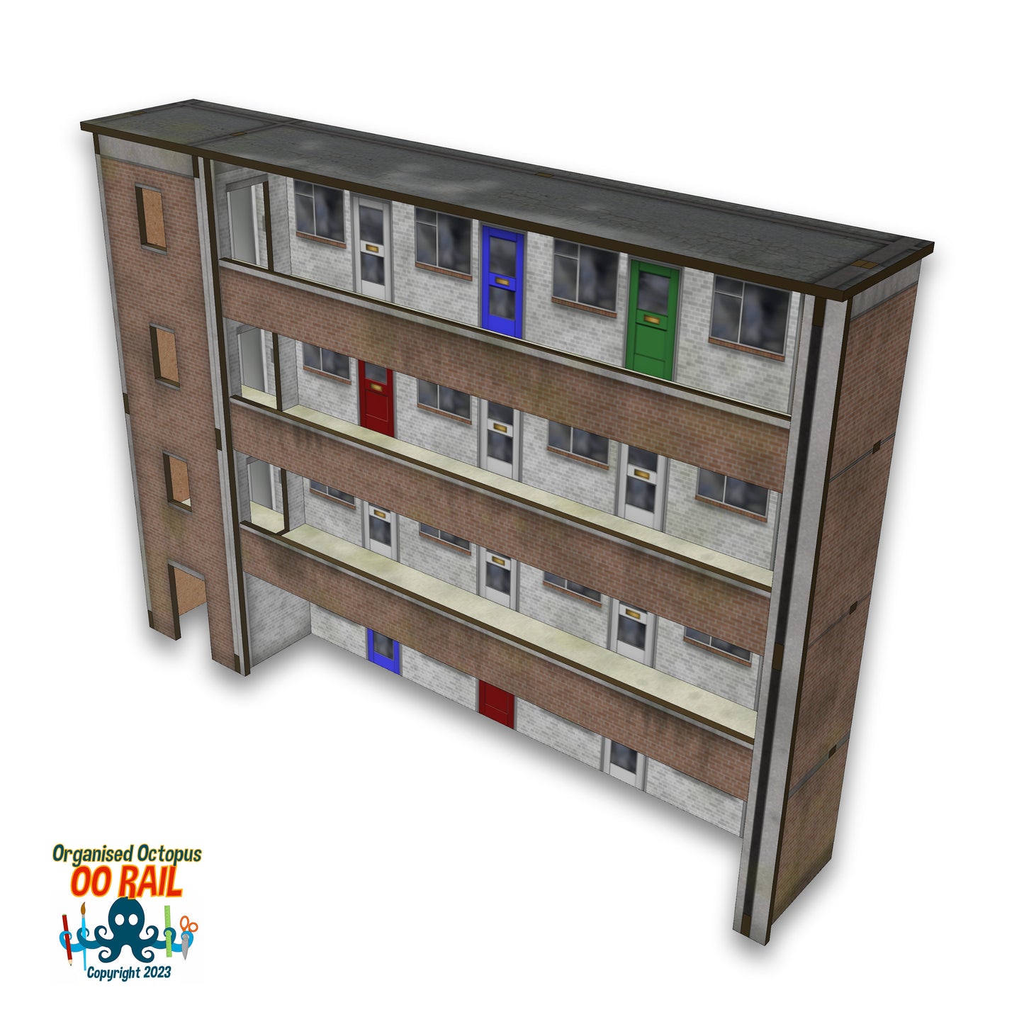 OO Scale 1950s Block of Flats (Low Relief) with Ground Floor Garage Option