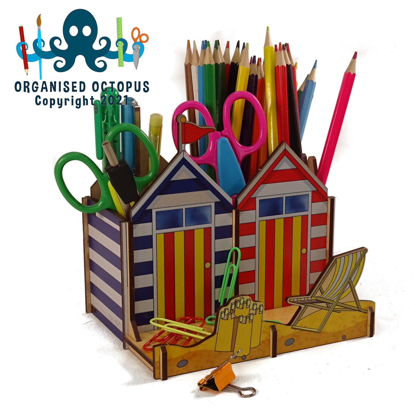 2 Beach Huts, Sand Castle and Deck Chair