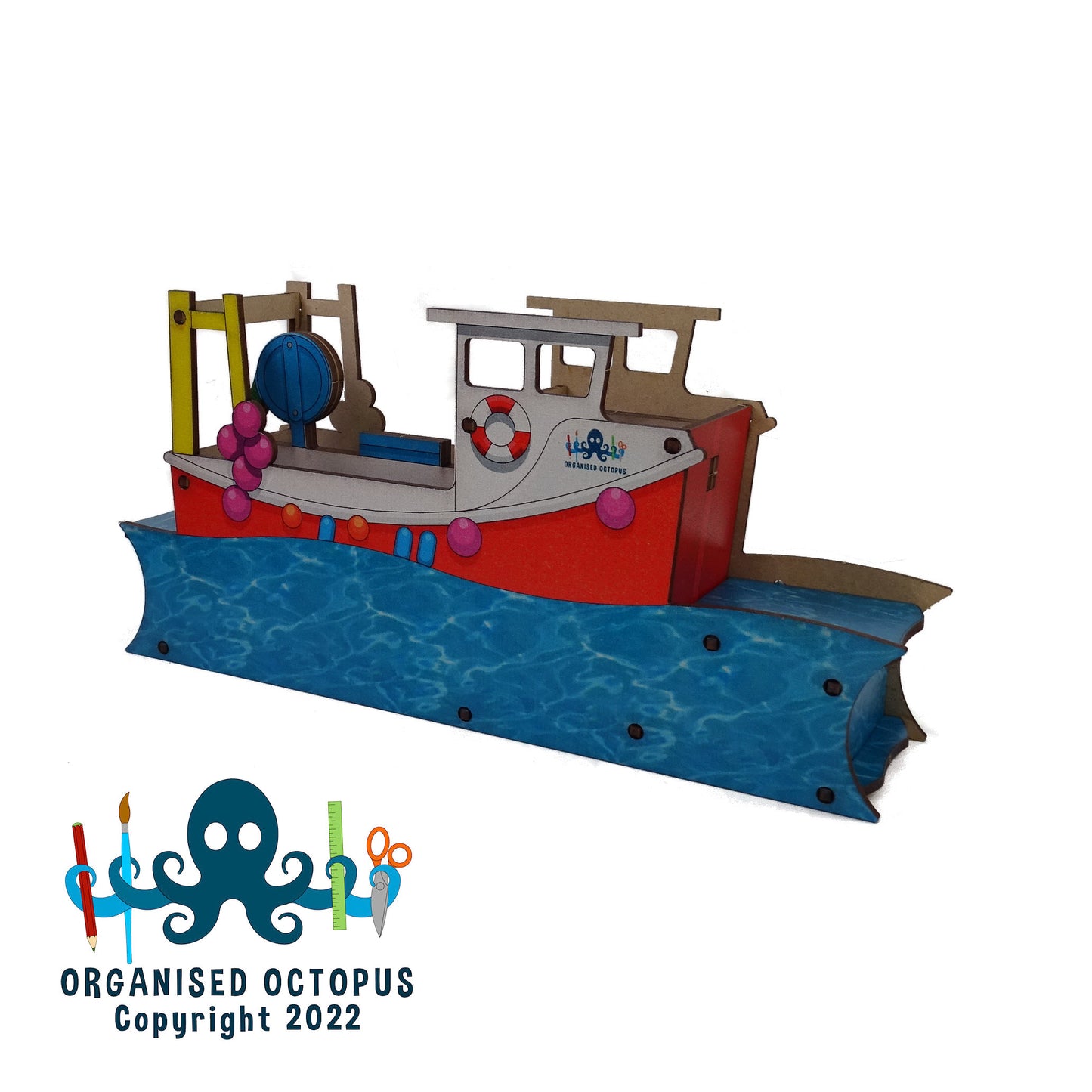 Small Fishing Boat Hobby Tidy - Red, White and Sea