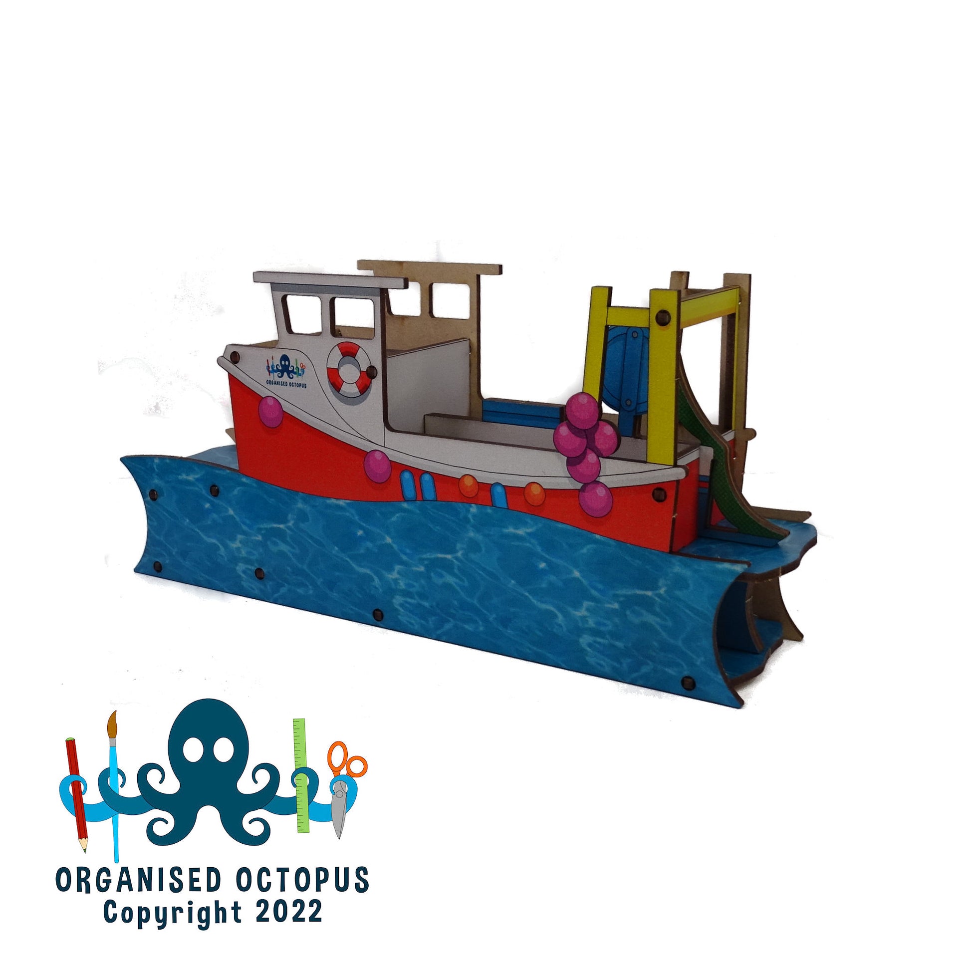 Small Fishing Boat Hobby Tidy - Red, White and Sea