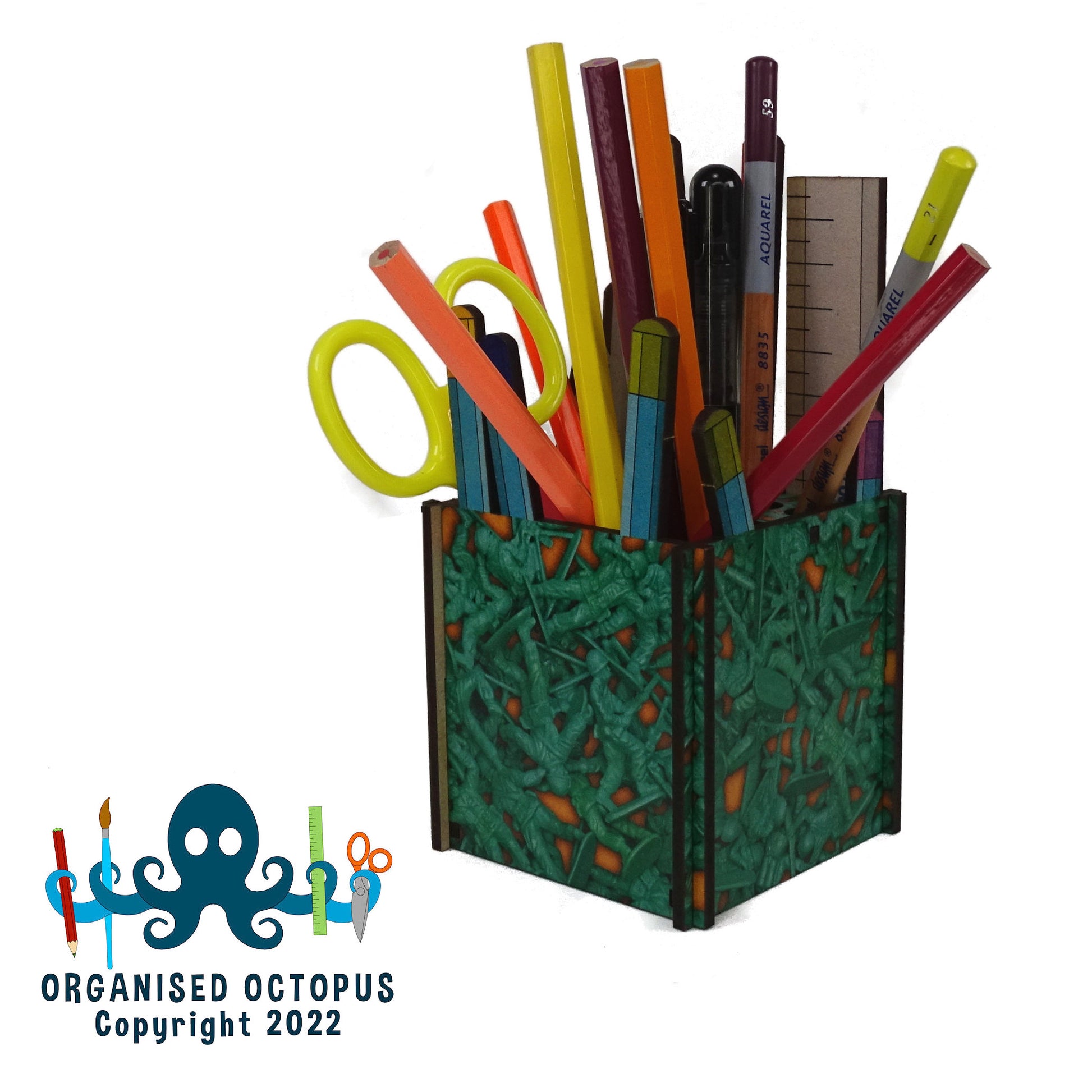 Green Plastic Army Men Pen Pot