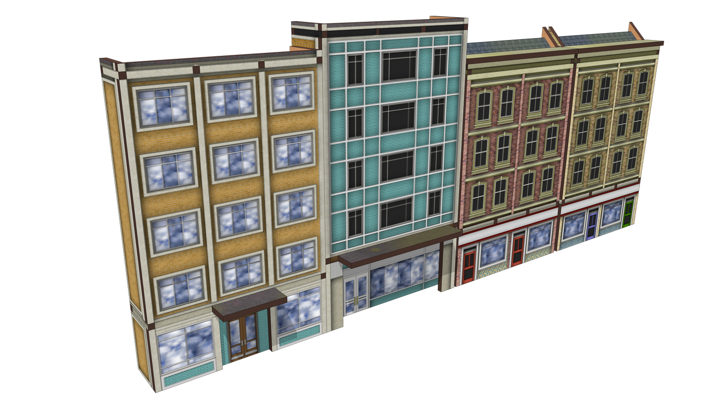 Low Relief Mixed Town High Street Buildings