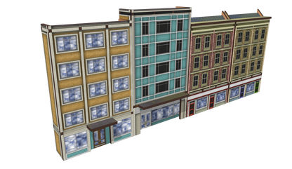 Low Relief Mixed Town High Street Buildings