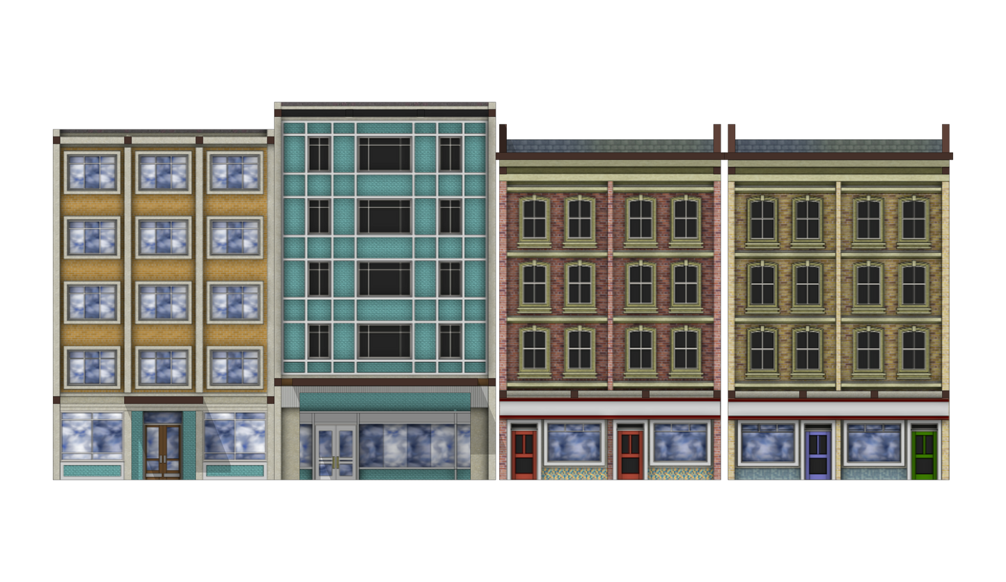 Low Relief Mixed Town High Street Buildings