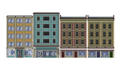 Low Relief Mixed Town High Street Buildings