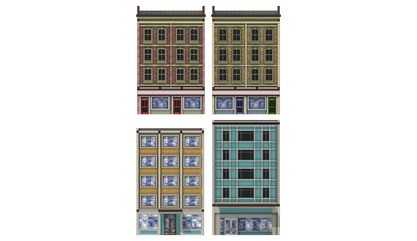 Low Relief Mixed Town High Street Buildings