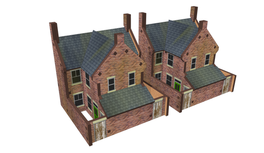 Low Relief Semi-Detached Houses with Extensions with Lean Too and Yards