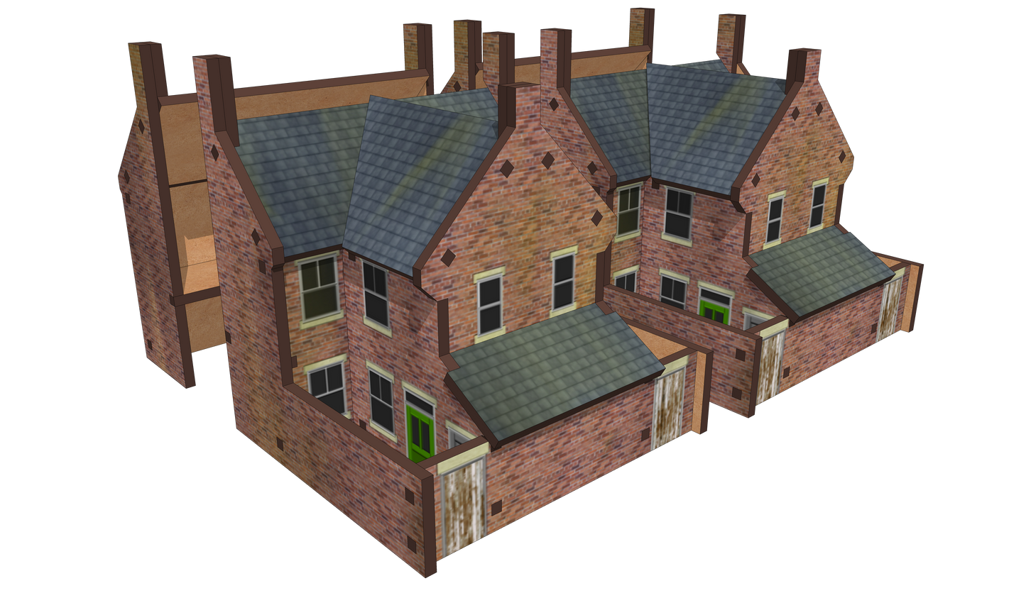 Low Relief Semi-Detached Houses with Extensions with Lean Too and Yards