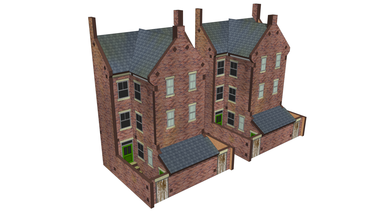 Low Relief Town House Backs with Extensions and Yards