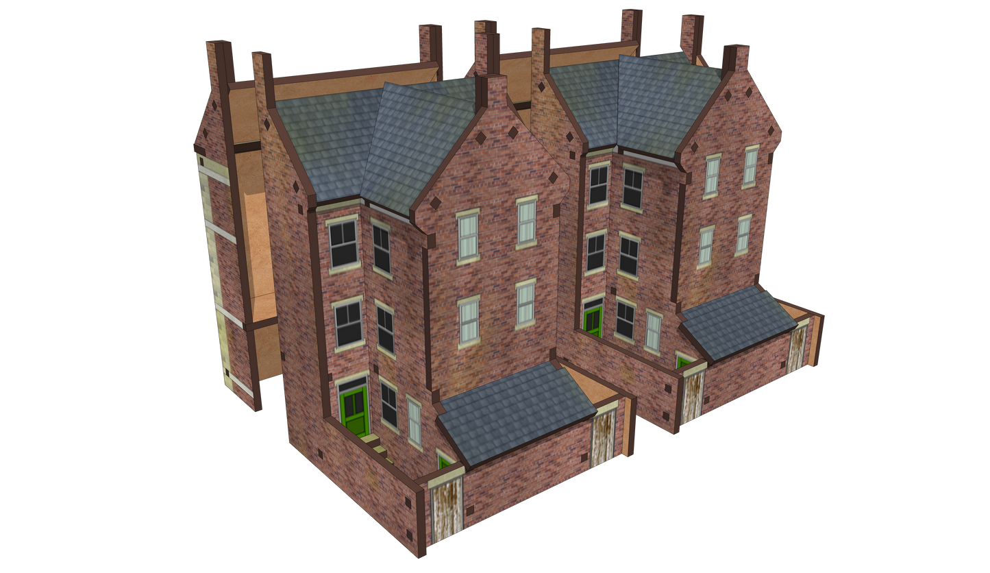 Low Relief Town House Backs with Extensions and Yards