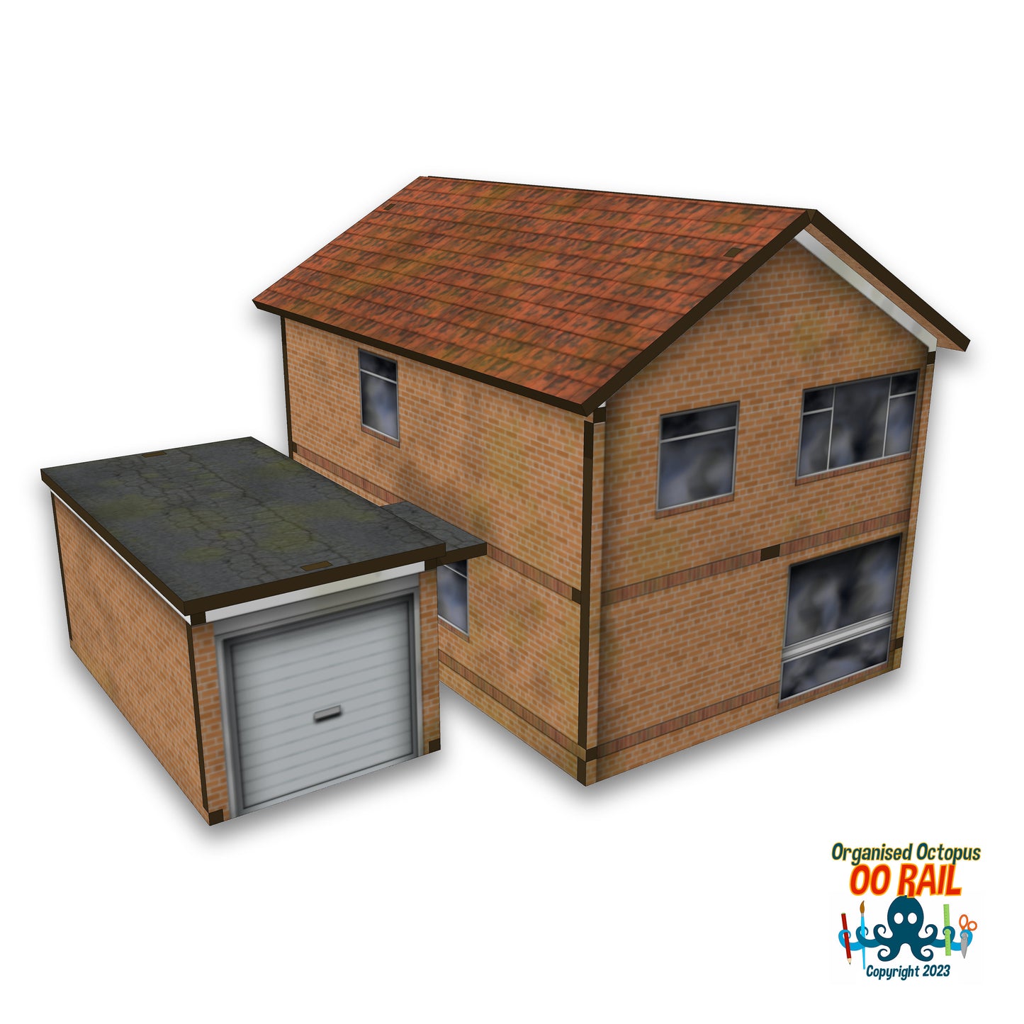 OO Scale Modern Brick Detached House with Garage