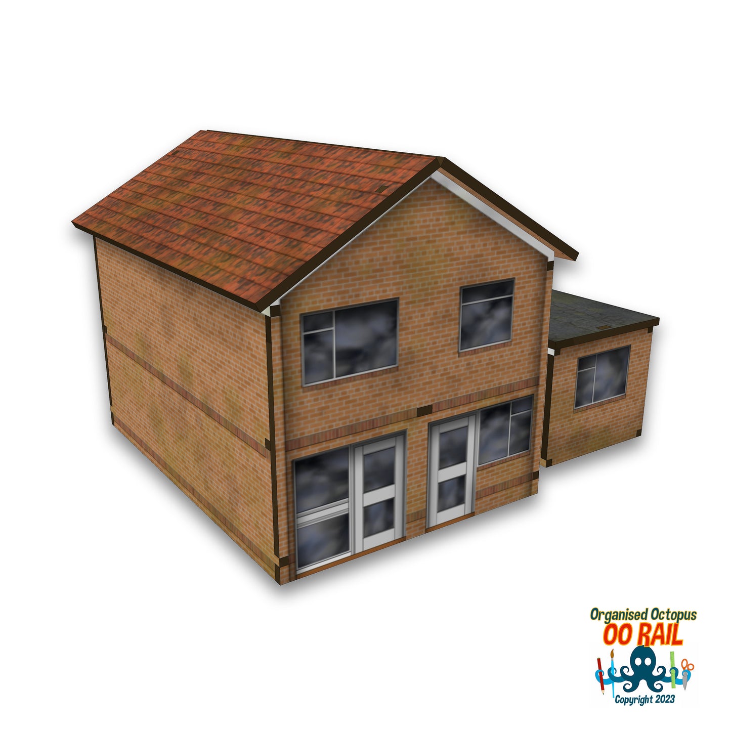 OO Scale Modern Brick Detached House with Garage
