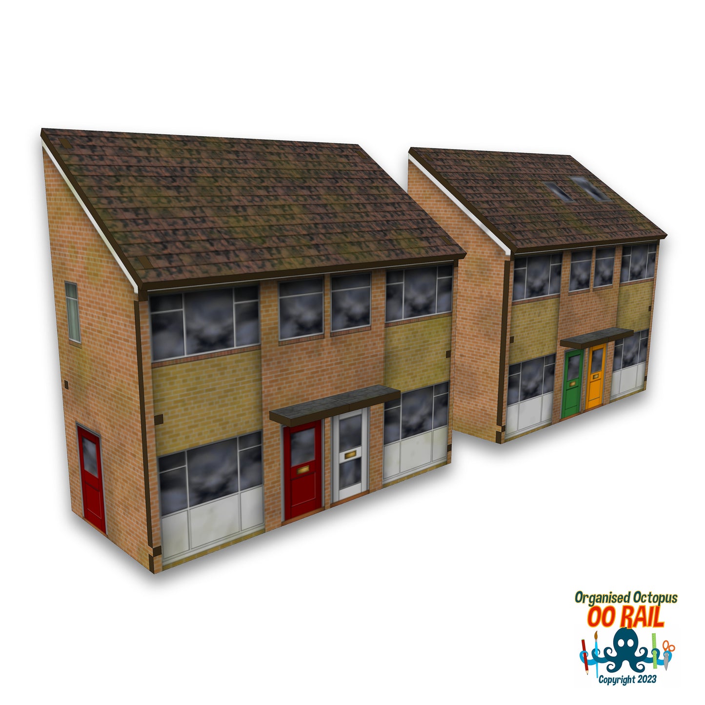 OO Scale 1970s Brick Two Tone Semi-Detached Houses