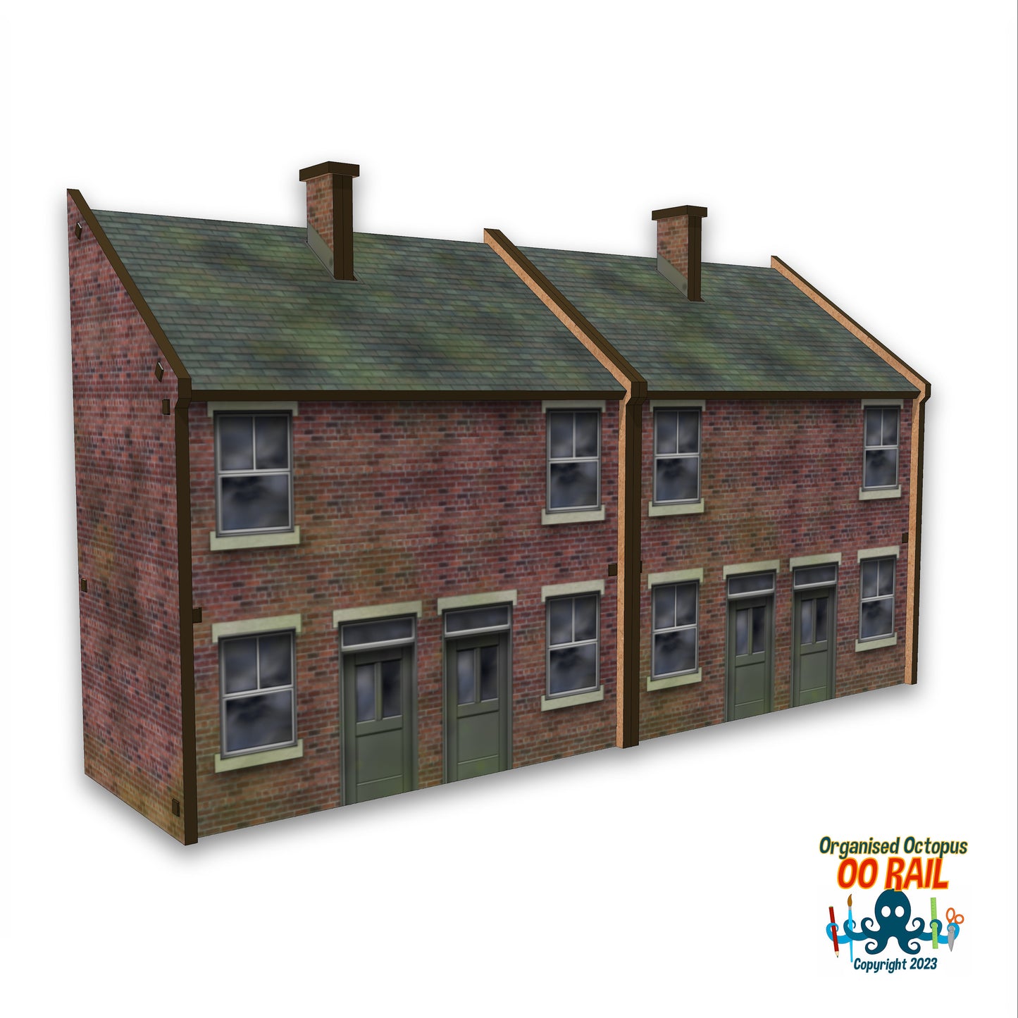 OO Scale 1900s Style Brick Houses (Side Windows)