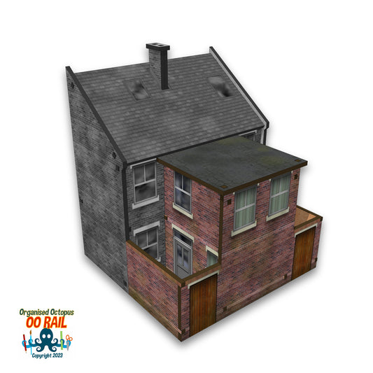 OO Scale 1900s Style Brick House Backs with Yards Flat Roofs
