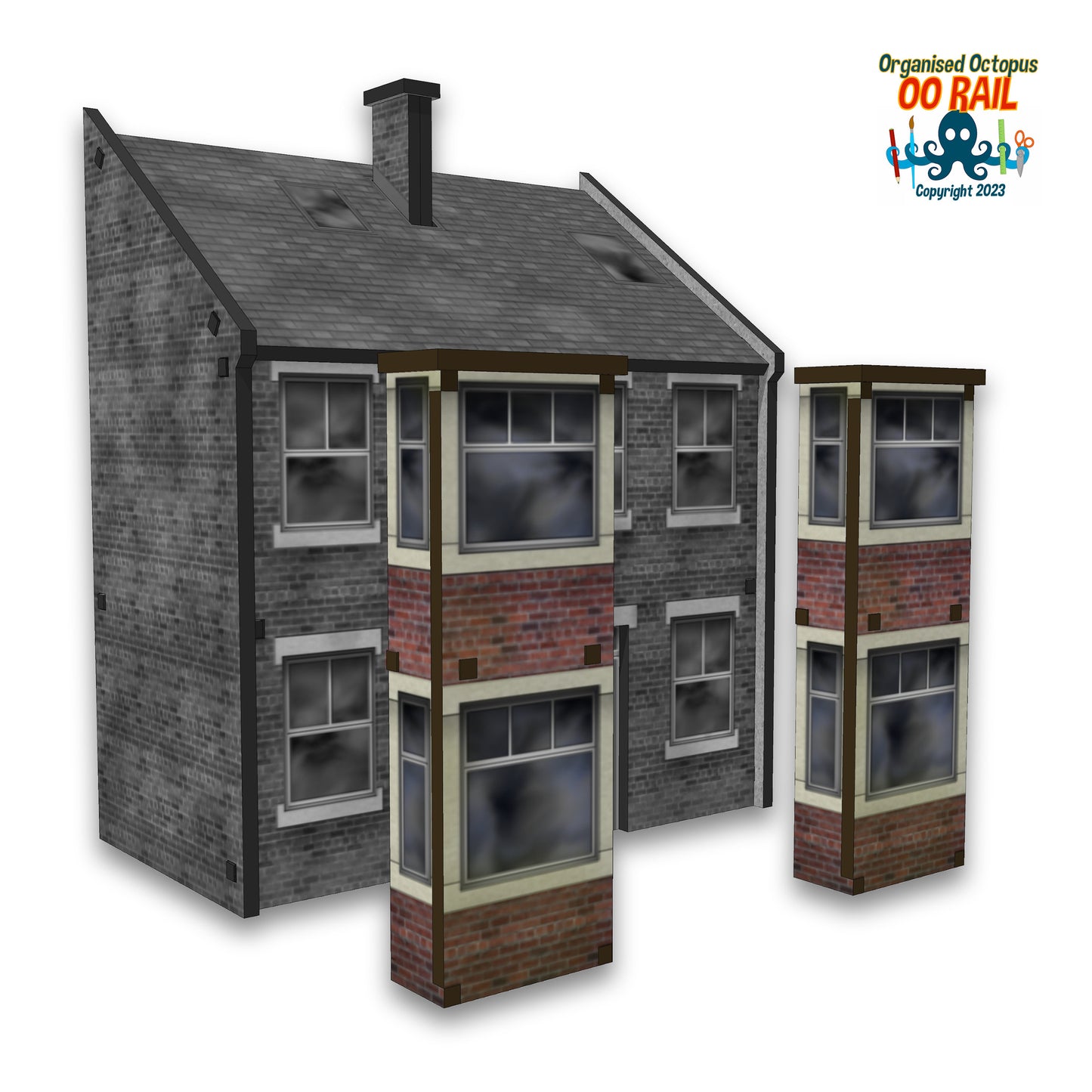 OO Scale 1900s Style Brick Front 2 Floor Window Bays