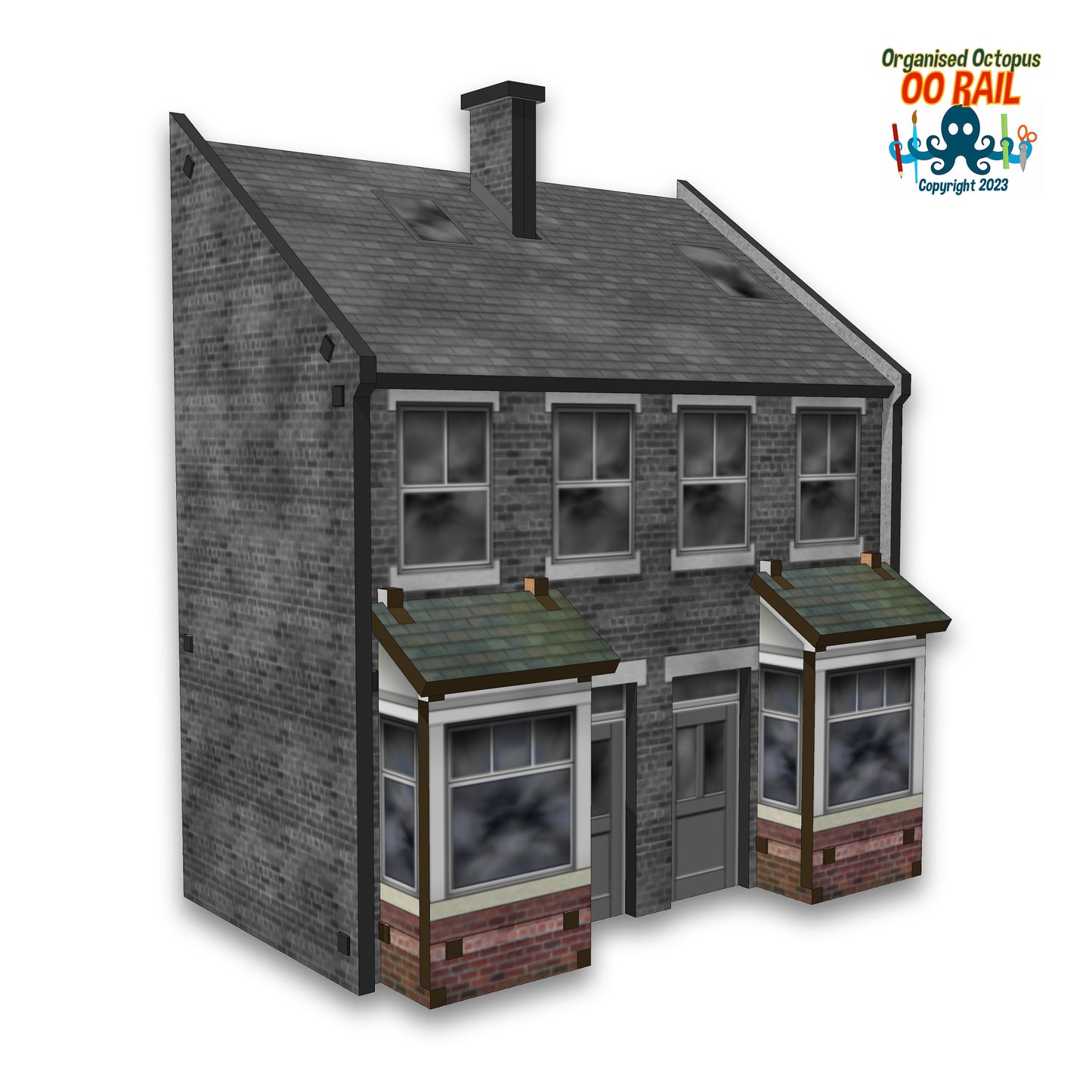 OO Scale 1900s Style Brick Front 1 Floor Window Bays