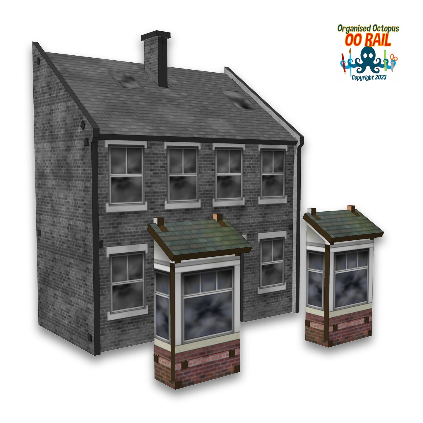 OO Scale 1900s Style Brick Front 1 Floor Window Bays