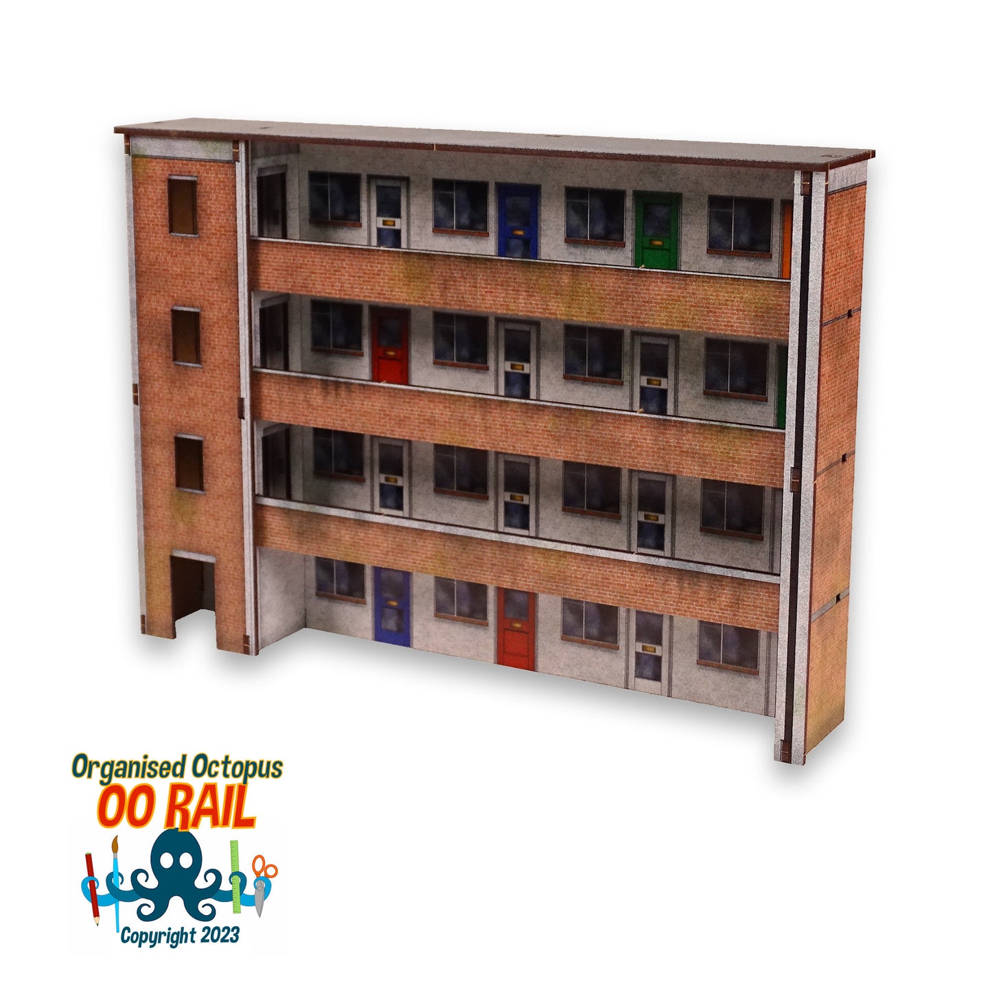 OO Scale 1950s Block of Flats (Low Relief) with Ground Floor Garage Option