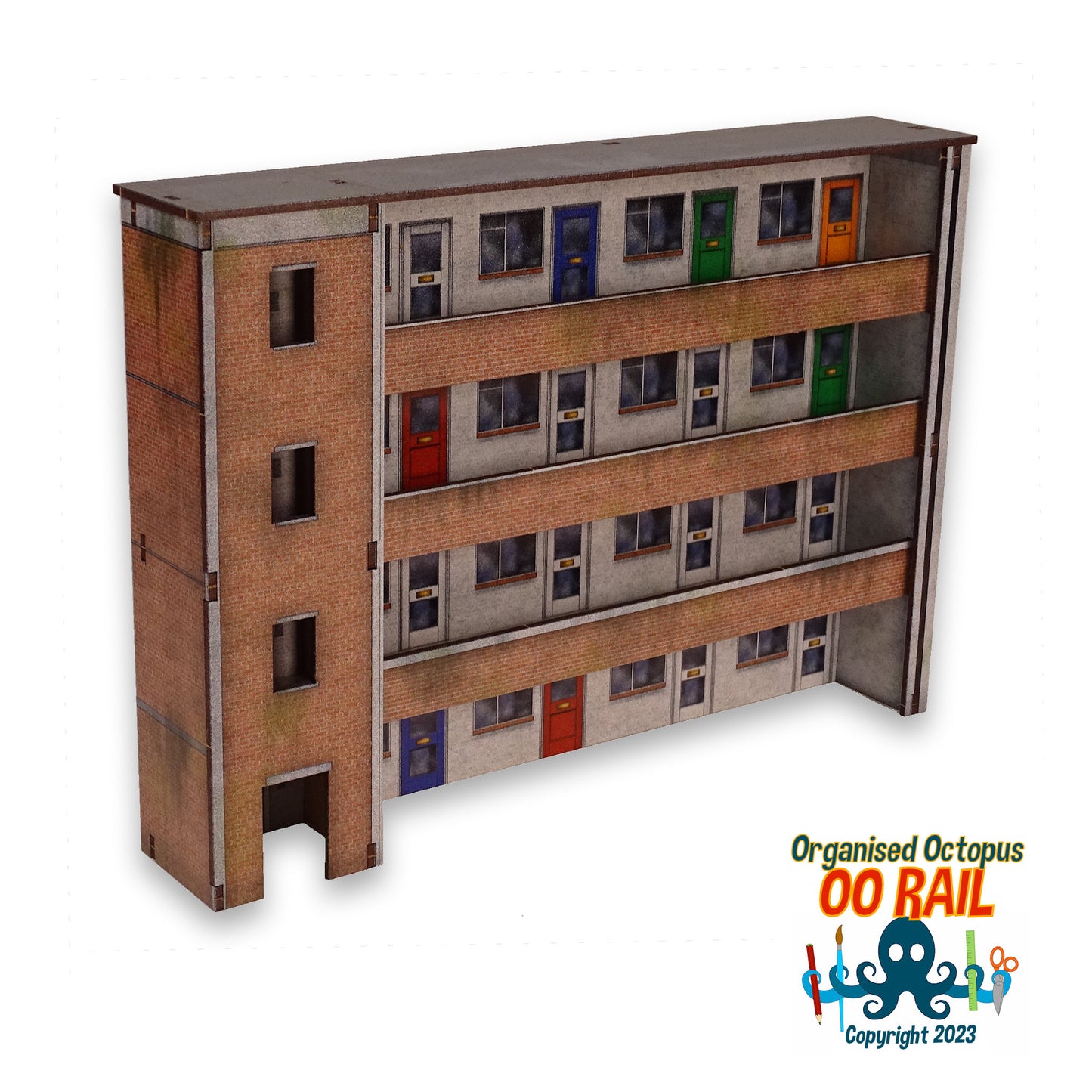 OO Scale 1950s Block of Flats (Low Relief) with Ground Floor Garage Option