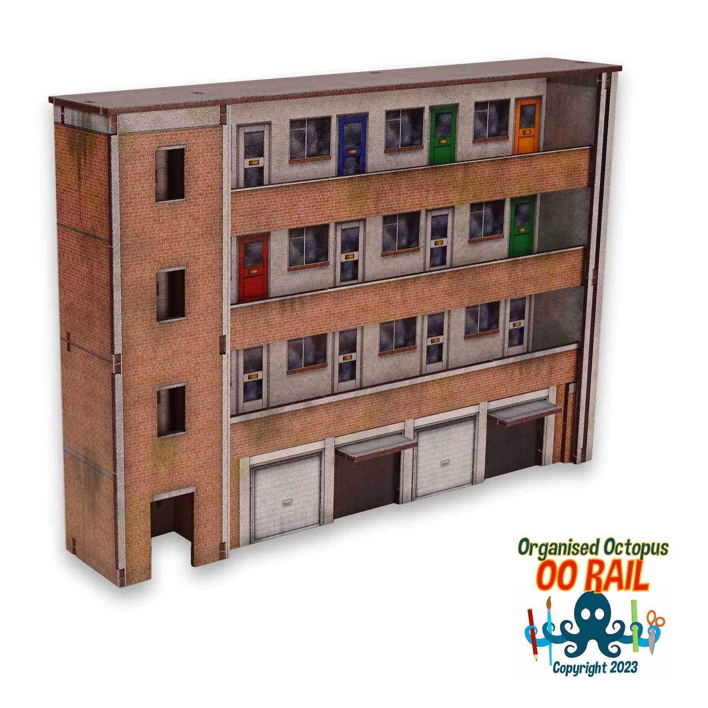 OO Scale 1950s Block of Flats (Low Relief) with Ground Floor Garage Option