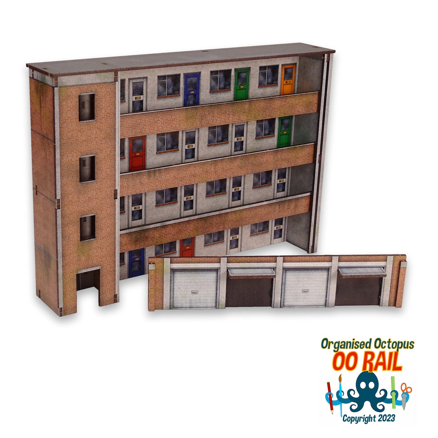 OO Scale 1950s Block of Flats (Low Relief) with Ground Floor Garage Option