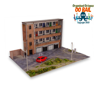 OO Scale 1950s Block of Flats (Low Relief) with Ground Floor Garage Option