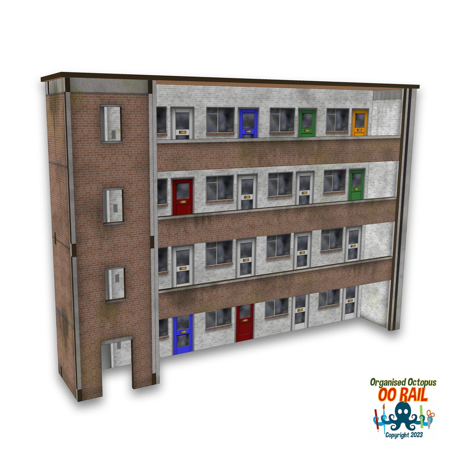 OO Scale 1950s Block of Flats (Low Relief) with Ground Floor Garage Option