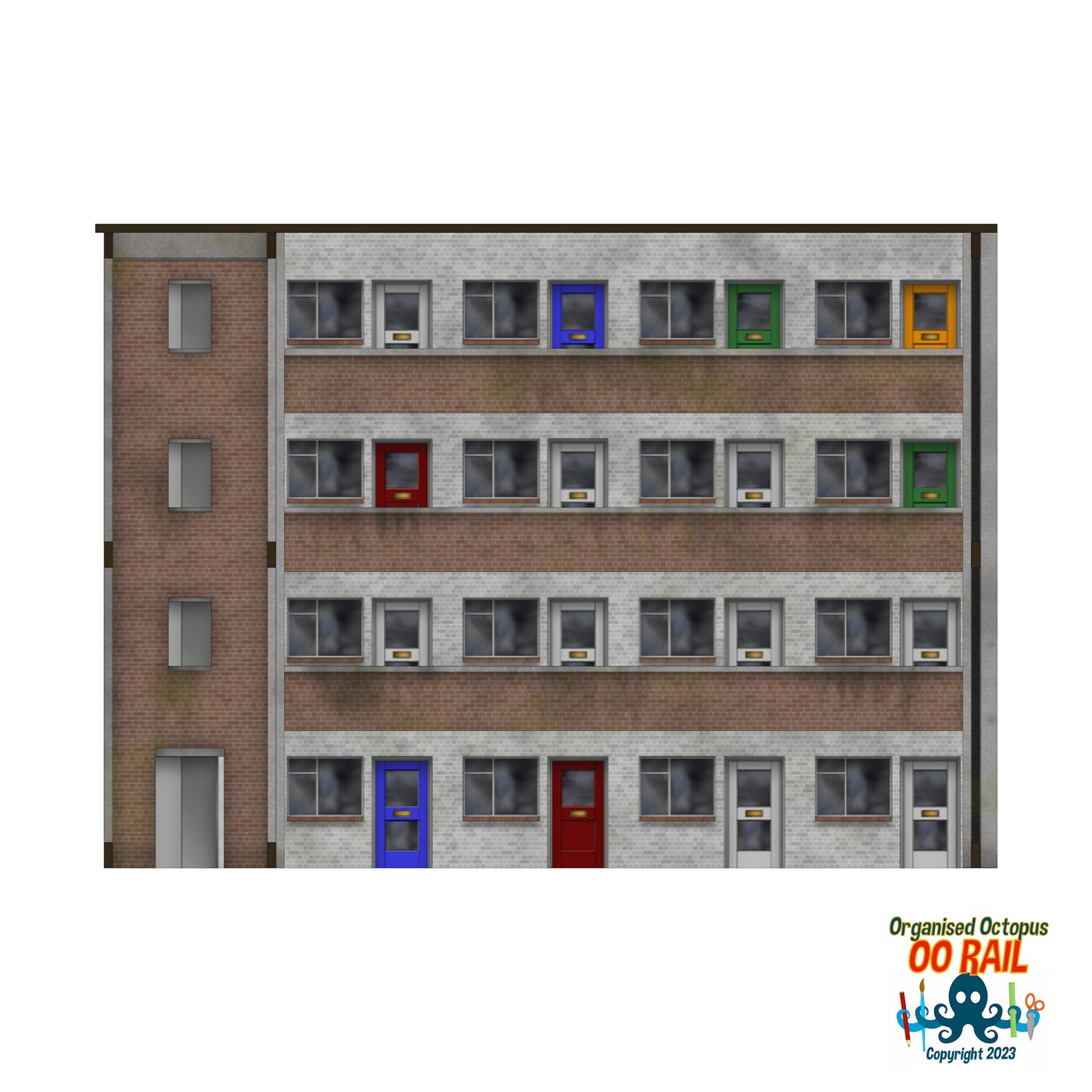 OO Scale 1950s Block of Flats (Low Relief) with Ground Floor Garage Option