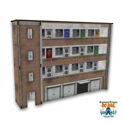 OO Scale 1950s Block of Flats (Low Relief) with Ground Floor Garage Option