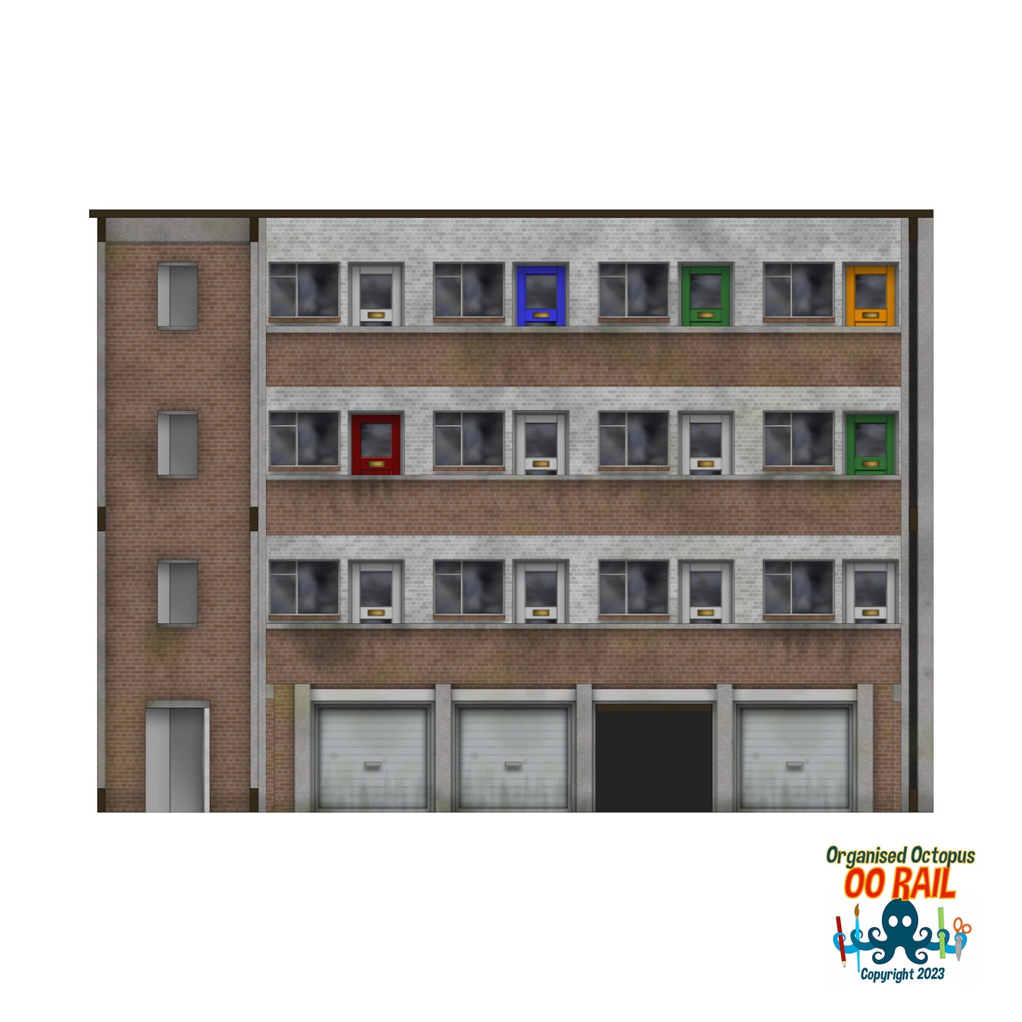 OO Scale 1950s Block of Flats (Low Relief) with Ground Floor Garage Option