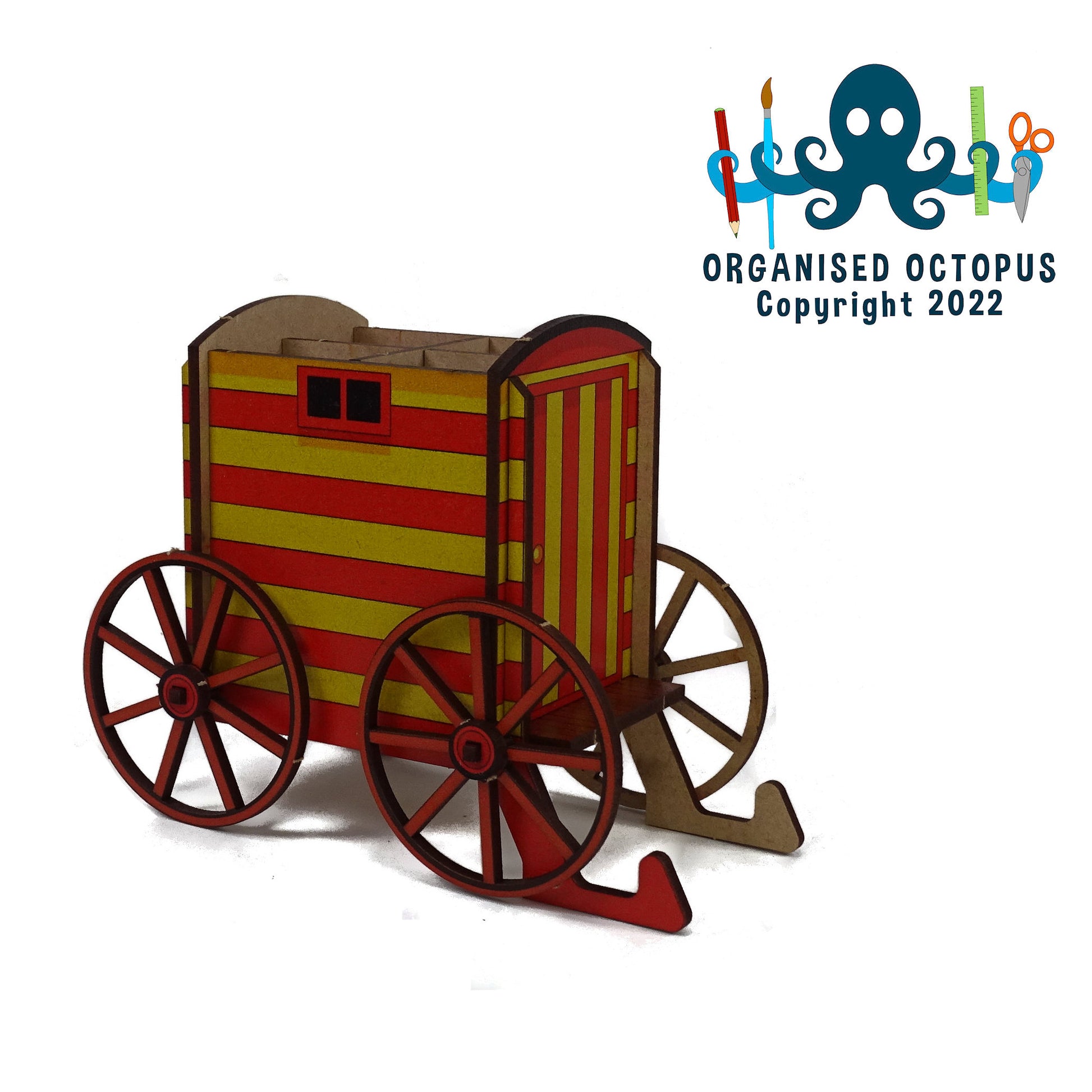 Victorian Bathing Machine - Red and Yellow Stripes - Wheels go round.