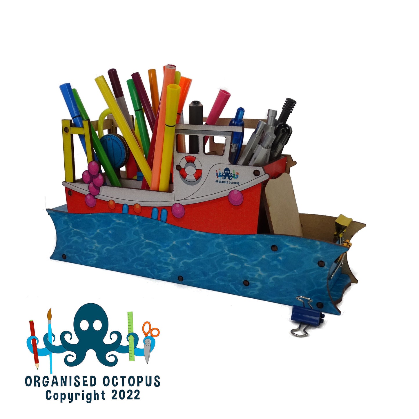 Small Fishing Boat Hobby Tidy - Red, White and Sea