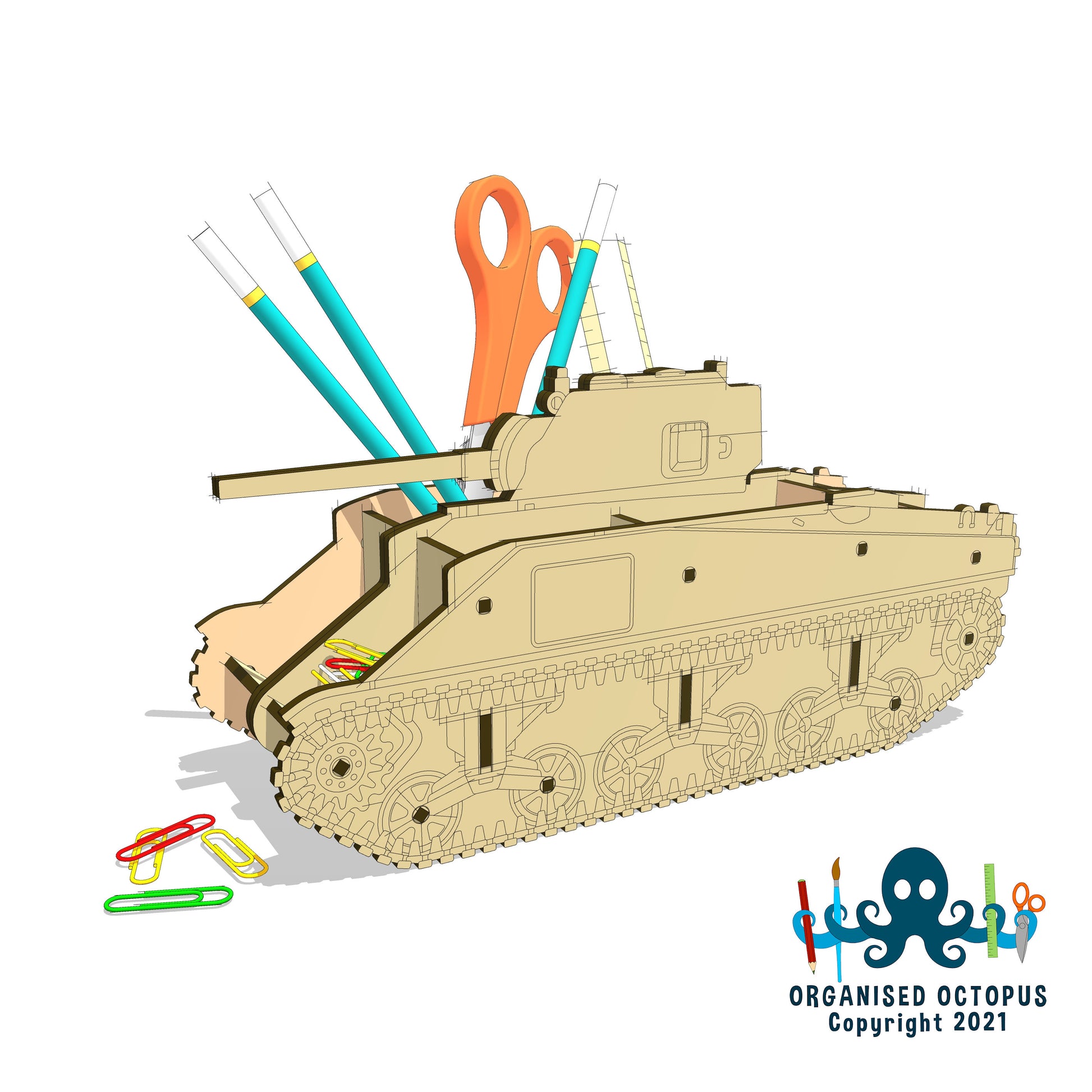 Sherman Tank Hobby Tidy - Sand Illustration