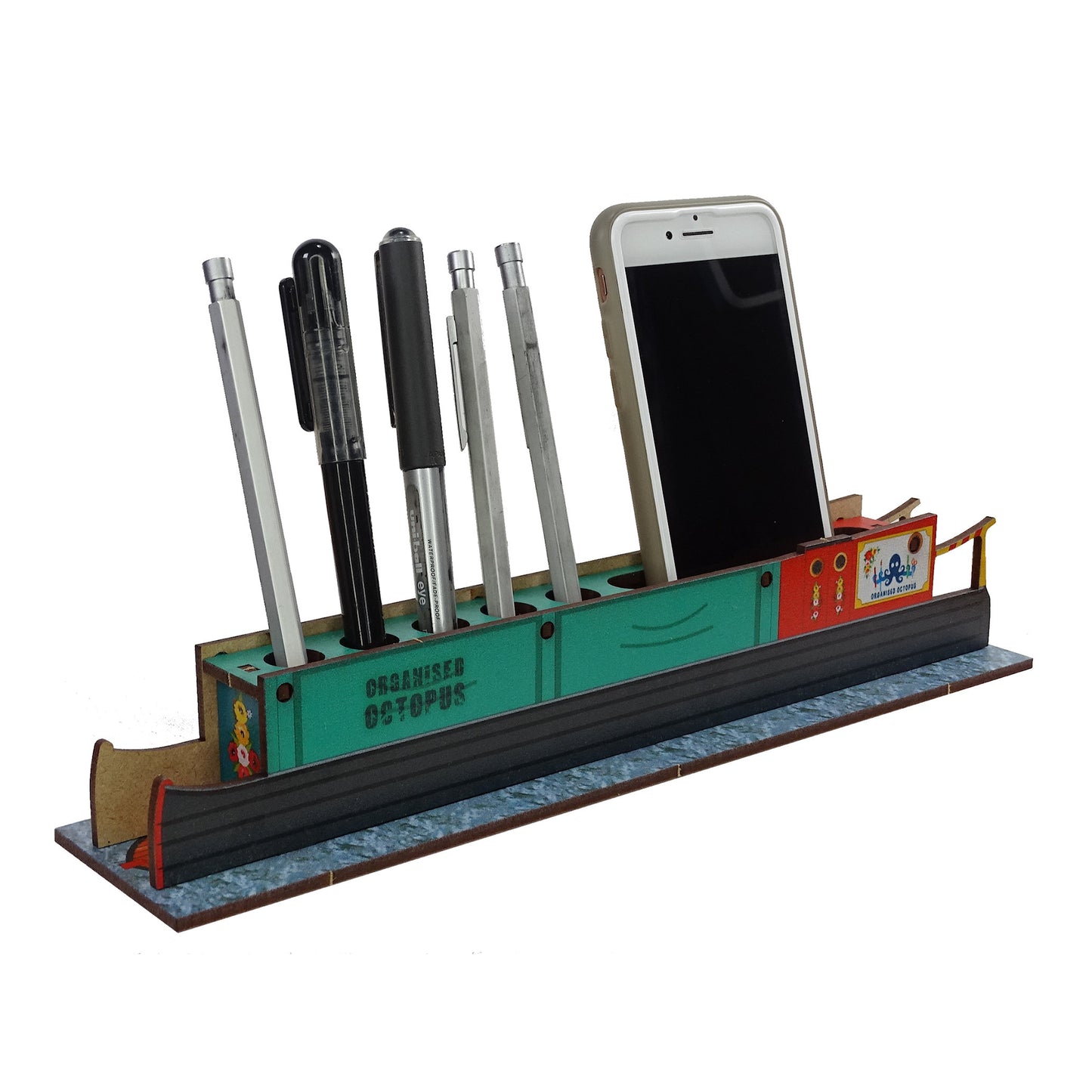 Canal Boat desk tidy with Pens and Phone